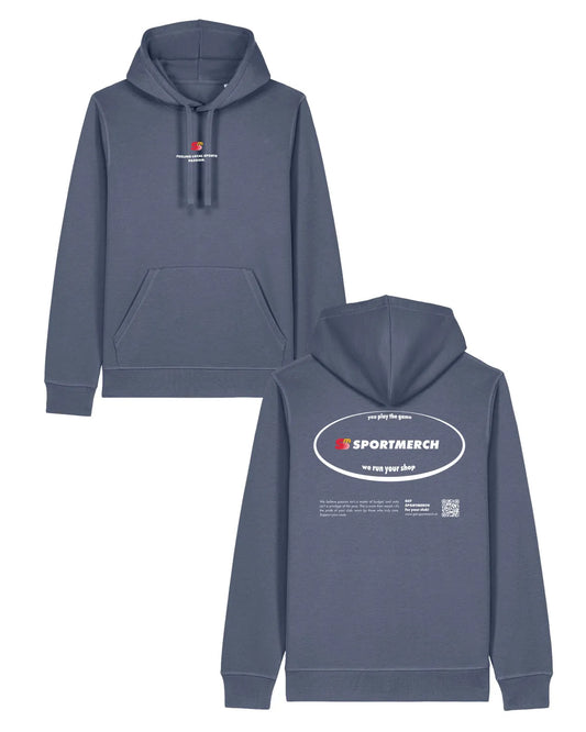 We Run Your Shop Hoodie Blue Grey | Sportmerch | Tim Nöhrer