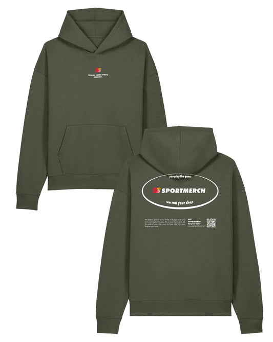We Run Your Shop Hoodie Relaxed Khaki | Sportmerch | Tim Nöhrer