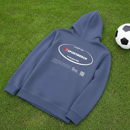 We Run Your Shop Hoodie Blue Grey | Sportmerch | Tim Nöhrer